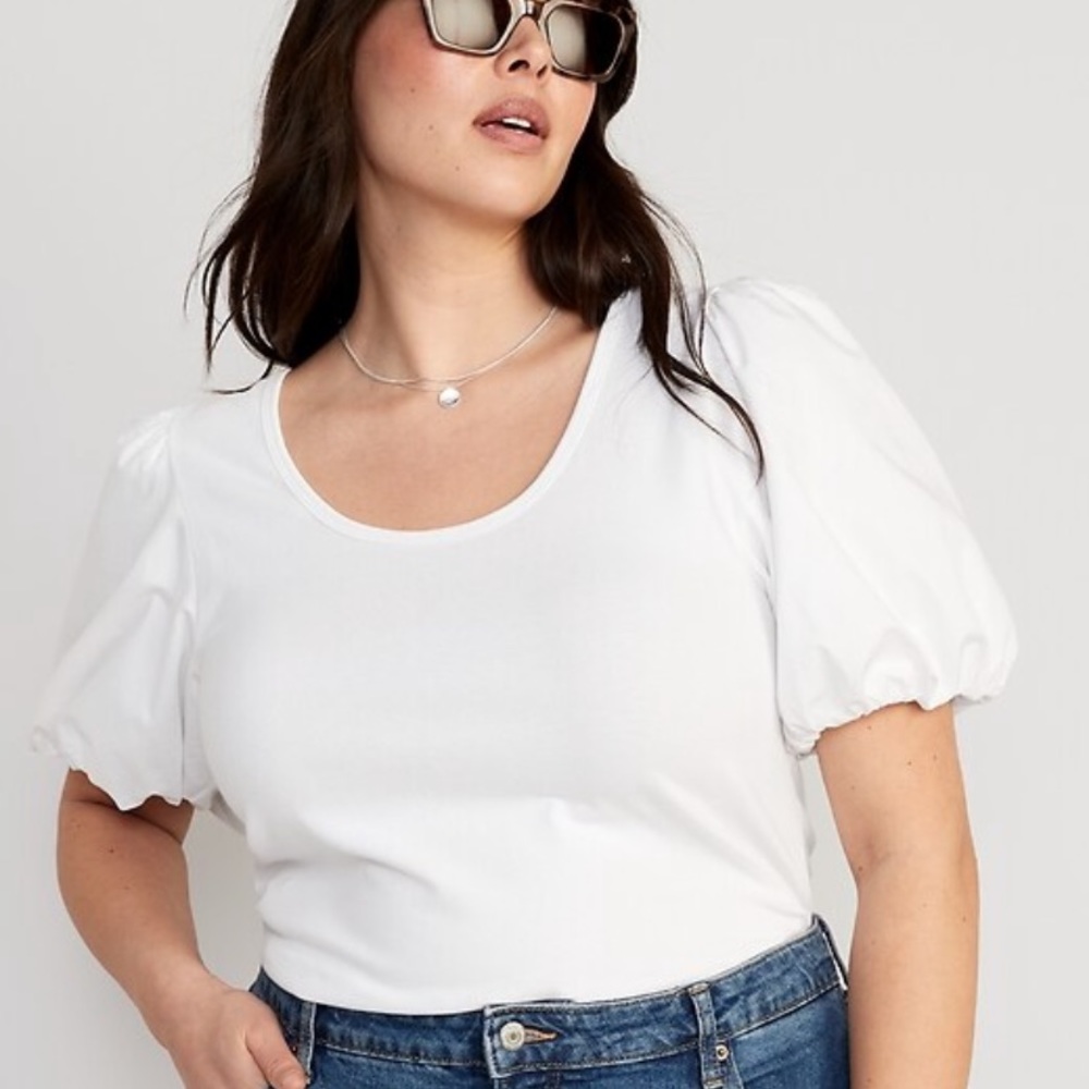 Fitted Puff-Sleeve Puff Paneled T-Shirt NWT